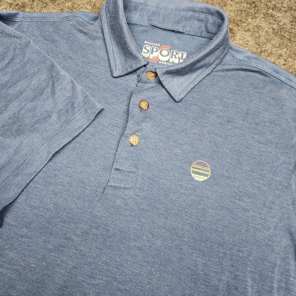 Marine Layer Weekend Sport Mens Blue Logo Lightweight Soft Polo Shirt Large
